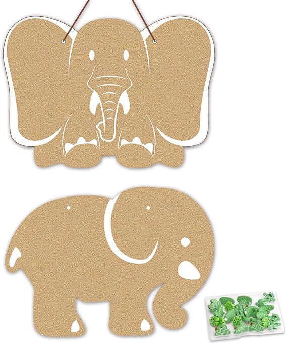 Elephant Cork Board Bulletin Board 2 Pack, 16.5" x 12" Hanging Pin Boards for Walls, Frameless Picture Board, Message Noticeboard with 20Pcs Wooden Pushpins for Office Home Wall Decor