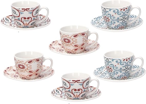 Tognana Ribeira Set of 6 Coffee Cups and Saucers New Bone China Multi-Colour