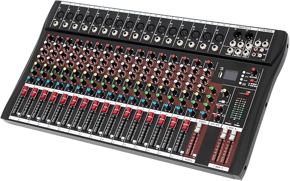 16 Channel Audio Mixer, Mixing Console Sound Mixer DJ Sound Controller with Bluetooth Usb,Pc Recording Input, 3 Level Equalization Adjustment, Studio Audio Mixer Console for Professional and Beginners