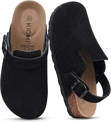 KIDMI Womens Suede Clogs with Back Strap Mens Leather Mules Cork Footbed Slip on Potato Shoes