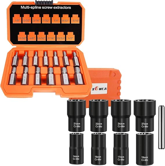 XEWEA 13Pcs Screw Extractor Set & 9PCS Bolt Nut Extractor Set