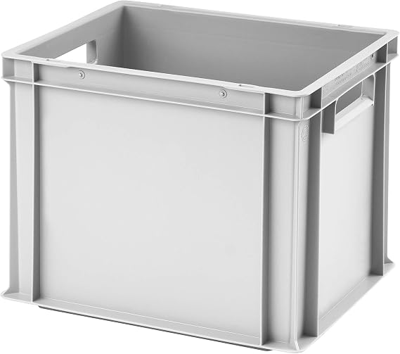 1a-TopStore Euro stacking box EB-432 400 x 300 x 320 mm (L x W x H) reinforced ribbed base grey similar to RAL7001 made of polypropylene food-safe 2 handles approx. 29 litres vol.