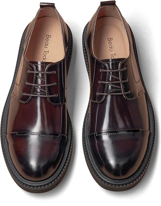 BEAU TODAY Mens Oxford Shoes, Business Dress Shoes for Men Lace-Up Formal Cap Toe Genuine Leather Men Derby Shoes Classic Casual Comfortable Oxfords
