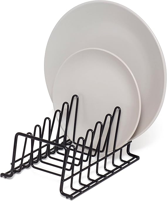 simplywire - Plate/Baking Tray/Pan Lid Rack - Small - Black | Kitchen Cupboard Storage Organiser - Plastic Coated Steel