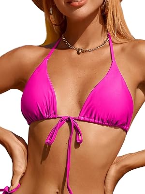Womens Triangle Halter Solid Bikini Top String Bathing Suit Tops