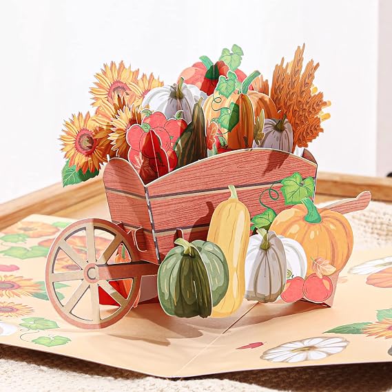 Liif Pumpkin Harvest 3D Pop Up Thanksgiving Card, Autumn, Halloween, Sunflower, Fall for Family, Parents, Grandma, Women, Mom