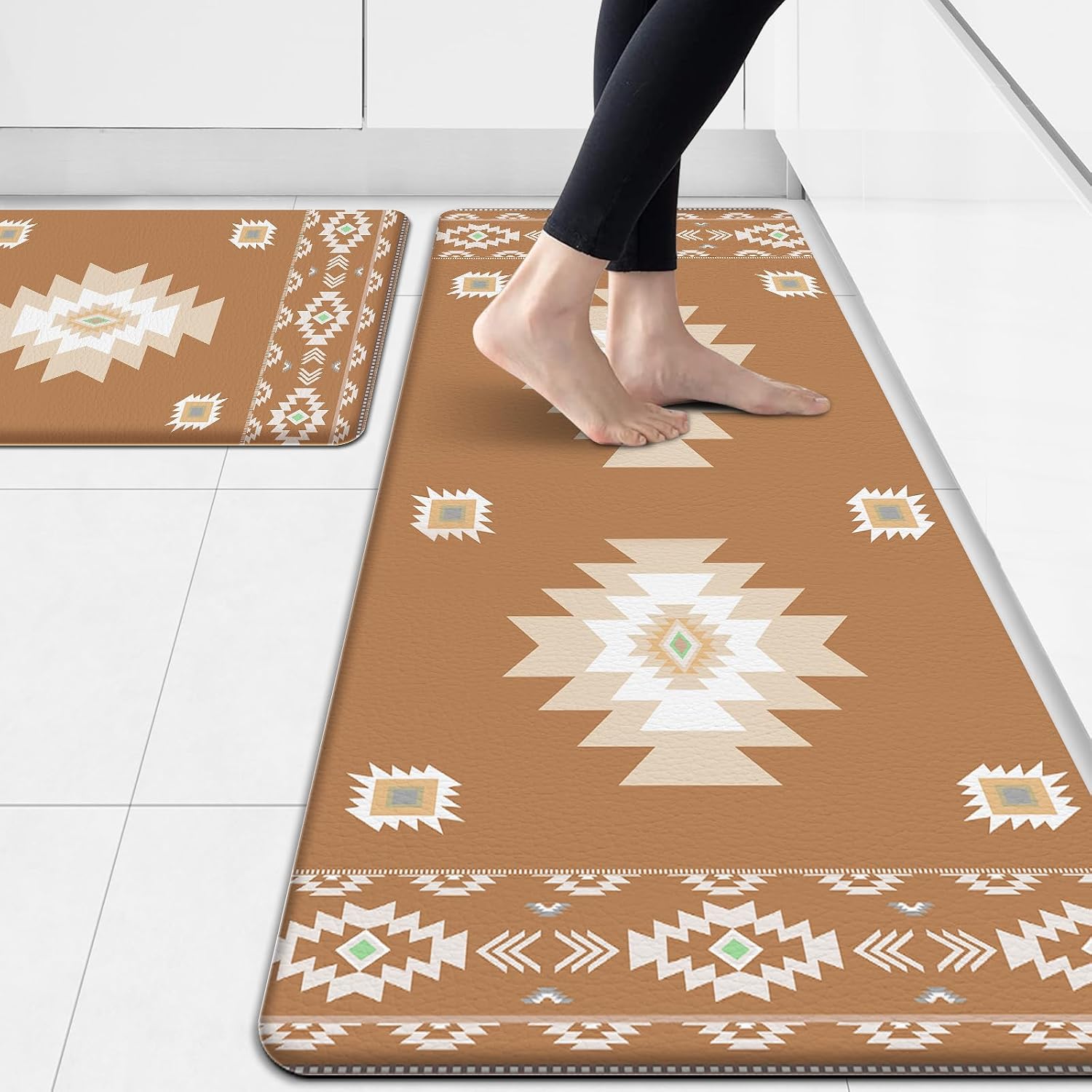 Anti Fatigue Kitchen Mats 2 Piece Brown Kitchen Rugs Non Slip Waterproof Kitchen Floor Mat Comfort Memory Foam Standing Kitchen Mat Western Kitchen Mats and Rugs for Sink Laundry