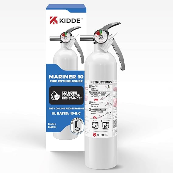 Kidde Mariner 10 Fire Extinguisher for Boats and Watercrafts, 10-B:C, MAR10 | Coast Guard Approved Marine Extinguisher for Small Flammable Liquids/Gases and Electrical Fires, 2.5 lb. Dry Chemical