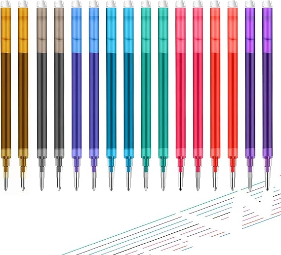 Erasable Pen Refills,LIUHUIZEYU 0.7 mm Gel Ink Refills Compatible with FriXion & Friction Erasable Pens, 8 Colors, Pack of 16