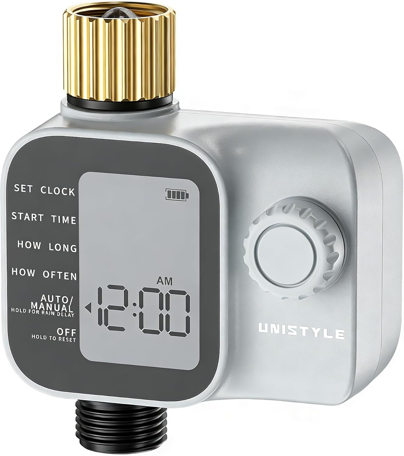 [2026 All-New] Water Timer, Unistyle Hose Timer for Sprinkler Irrigation, Brass Inlet, Automatic Watering System for lawn & Garden Plants, Auto/Manual/Delay Modes, Easy to Set up, Precise Control