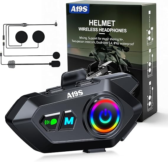 Motorcycle Bluetooth Headset-2 Rider Motorcycle Intercom with Noise Reduction/Waterproof/1000mAh Battery Helmet Speakers Compatible for Most Helmets( Riding/Snowmobile/Cycling/Sports