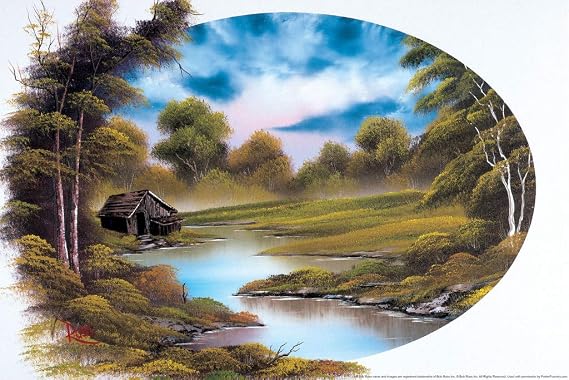 Bob Ross Lakeside Cabin Art Painting Poster Collection Paintings Happy Accidents Decor Mountains Cool Wall Art Print Poster 18x12