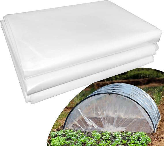 LSGCQ 6 mil Greenhouse Plastic Film Sheeting Cover, 10 x 26 Ft | UV Resistant Clear Polyethylene Film Green House Hoop Farm Plastic Cover for Gardening, Farming, Agriculture
