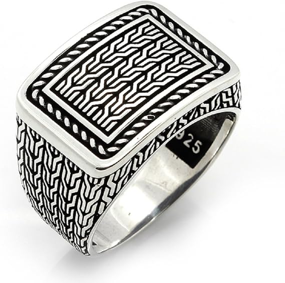 Turkish Ottoman Jewelry Braid Touch Motif 925K Sterling Silver Men's Ring