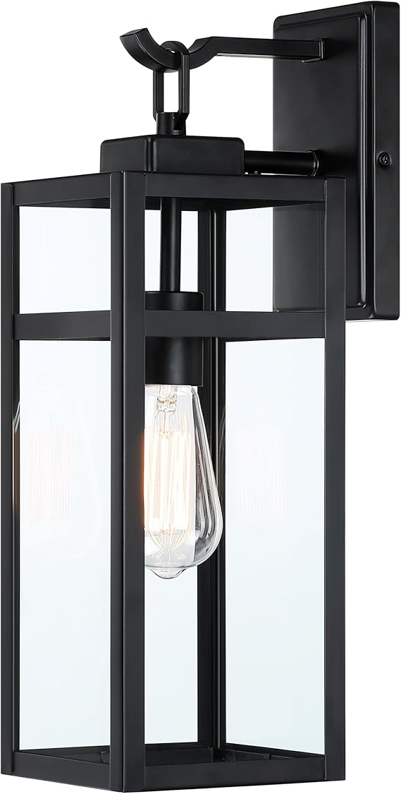 Pia Ricco 18 Inch Outdoor Wall Light, Large Size Matte Black Outdoor Wall Lantern, Exterior Waterproof Lighting Fixtures with Glass Shade, Porch Lights Wall Sconce for House, Garage, ETL Listed