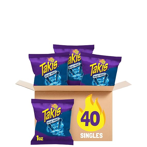 Takis Blue Heat Rolled Tortilla Chips Multipack, 40 Count | Extremely Spicy Hot Chili Pepper Flavor, 1oz Individual Bags for Snacking and Lunchboxes
