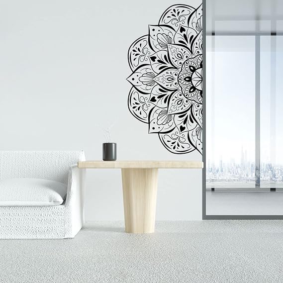 Boho Half Mandala Peel & Stick Wall Decal - Big Indian Flower Wall Sticker, Meditation Wall Art, Removable Headboard Decals for Living Room, Bedroom, Yoga Room