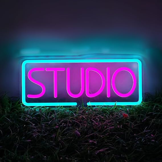 Studio Neon Sign for Wall Decor, Dimmable Neon Light for LED Light Up Business Sign, USB Powered Light for Recording Room, Music Studio, Streaming, Party, Club, Podcast Wall Decor Gift 15.7" × 5.9"