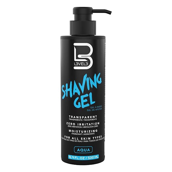 L3 Level 3 Clear Shaving Gel for Men, Non-Foaming, Aqua, 16.9 fl oz