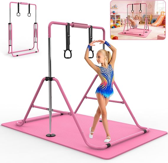 KINMAC Gymnastics Horizontal Bar with Mat for Kids