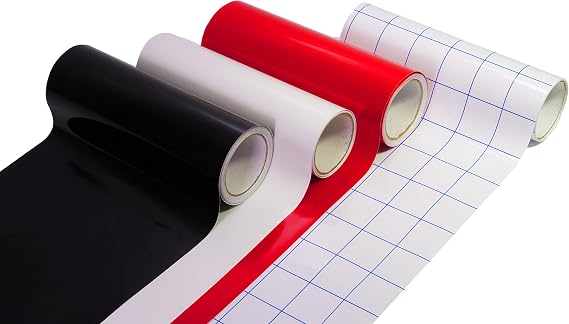 VViViD Self-Adhesive Craft Vinyl Multi-Color 12 Inch by 5 Foot Roll Bundle Including 12 Inch by 5 Foot Transfer Paper (3 Roll Gloss Bundle)