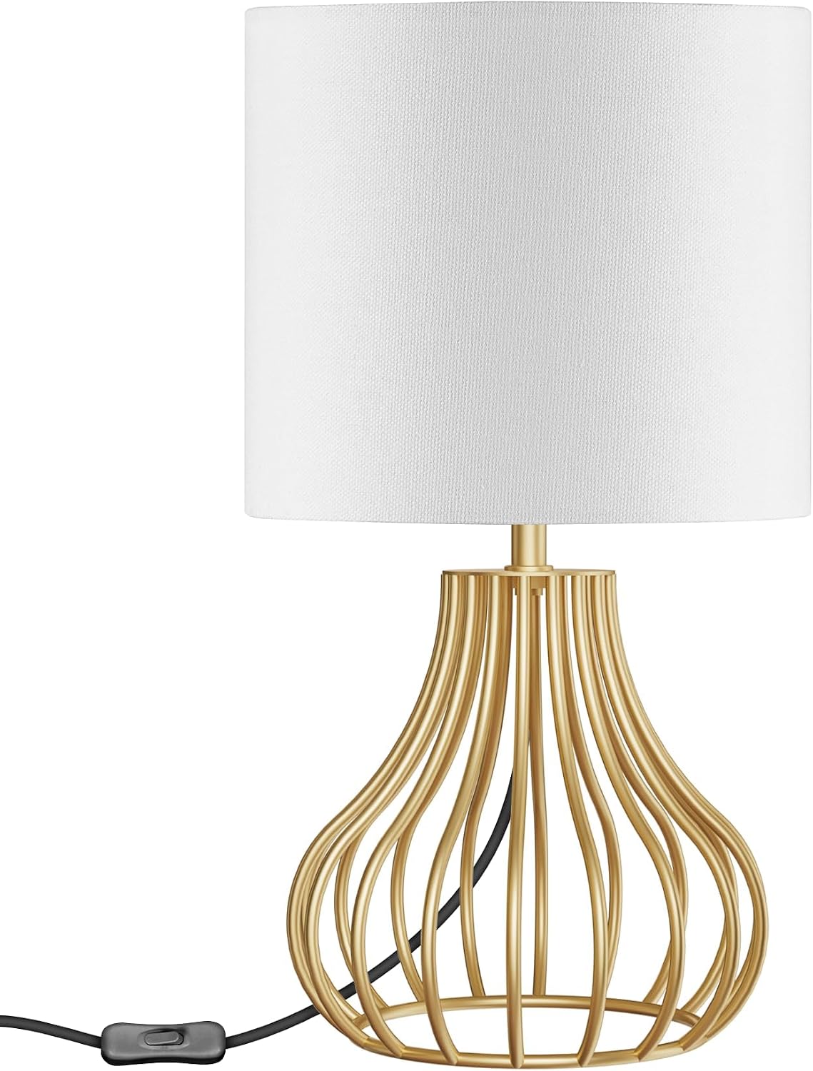 GOEBELSON Bedside Lamp, Gold Table Lamp with Metal Cage & White Linen Lampshade, Modern Bedside Lamps, Cute Desk Lamp Nightstand Lamp for Bedroom, 4W 2700K LED Bulb Included ZDCW10TLK05N1 [Energy Class F]