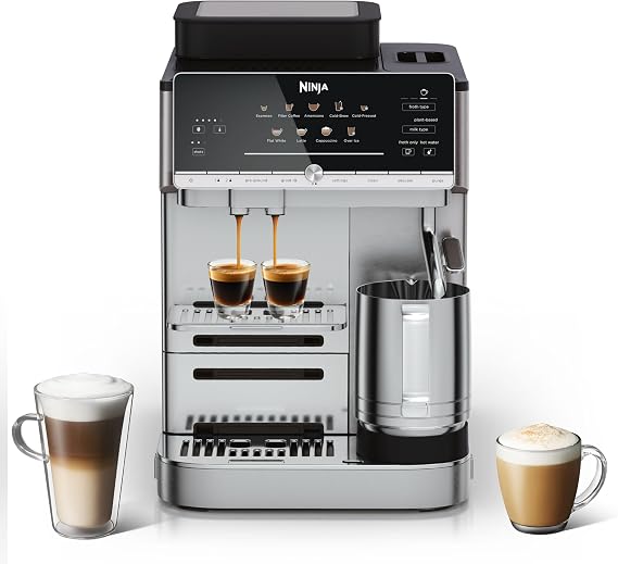 Ninja AutoBarista Automatic Espresso, 250g Hopper, Silver AE1001UK | Filter Coffee and Cold Brew Machine, 10 Drink Programs and 4 Milk Froth Presets, Dishwasher Safe Removable Parts