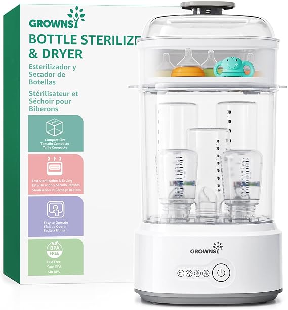 Grownsy Electric Baby Bottle Steriliser and Dryer, 8-Min Sterilisation