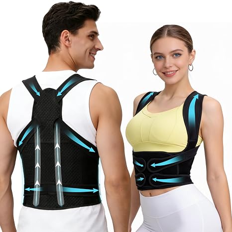 Winvote Posture Corrector Back Brace for Women and Men with Lumbar Support Adjustable Y-Shaped Shoulder Brace Breathable Mesh Black Size L