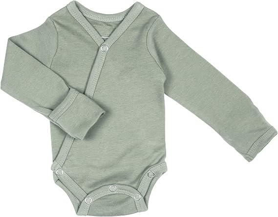 L'ovedbaby Unisex Baby Organic Cotton Long Sleeve Kimono Bodysuit, GOTS Certified, Side-Snap Wrap Onesie with Mitten Cuffs | Side-snap wrap design with organic cotton allows easy dressing without pulling over baby's head.
