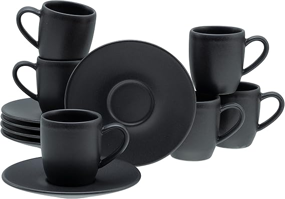 CreaTable, 33044 Soft Touch Black Espresso Cups 12 Pieces