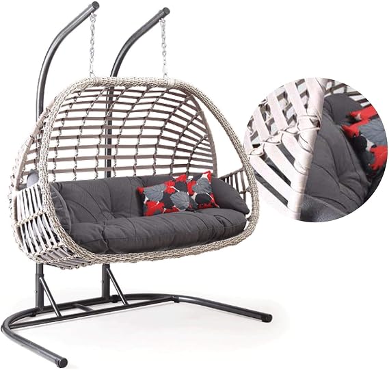 Oylat Çiftli Rattan Bahçe Balkon Salıncağı Cappuccino