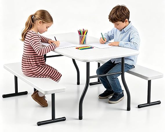 Kids Picnic Table with Benches, 38" Outdoor Toddler Table Set for 4 Children, Heavy Duty HDPE Play Table, 300LBS Capacity, Kids patio table and Chairs for Backyard, Park, Garden, Crafting and Indoor
