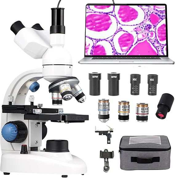 Compound Trinocular Microscope, 40x-30000x/50000x/70000x Magnification, Research Grade Professional Microscope W/E-Eyepiece/Storage Bag/Phone Stand,Microscope For Adults,50000X