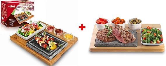 Artestia Cooking Stones Set of 2, Granite & Lava Stones for Steak, Pizza, Veggies; Modern, Black; Griddle