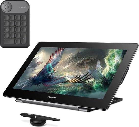 HUION Kamvas Pro 16 Plus 4K UHD Graphics Drawing Tablet with Full Laminated Screen 145% sRGB Battery-Free Pen for Linux, Windows PC, Mac, Android, 15.6-inch Pen Tablet Display with Mini Keydial K20