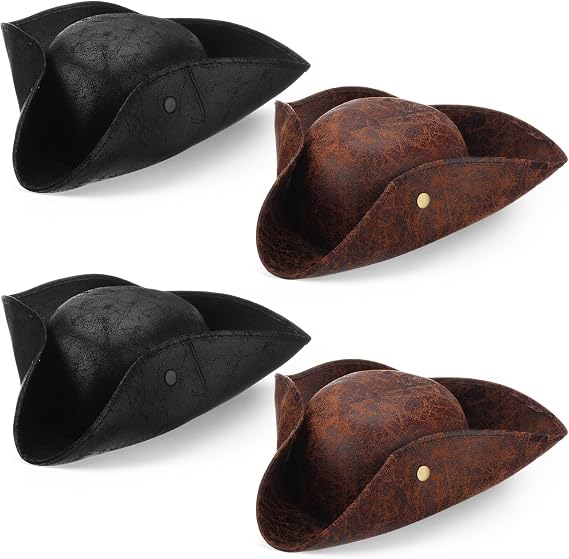 Chicingyou Pirate Hat Faux Leather Colonial Tricorn Hat for Adult Renaissance Costume Patriotic Halloween Dressed Accessories