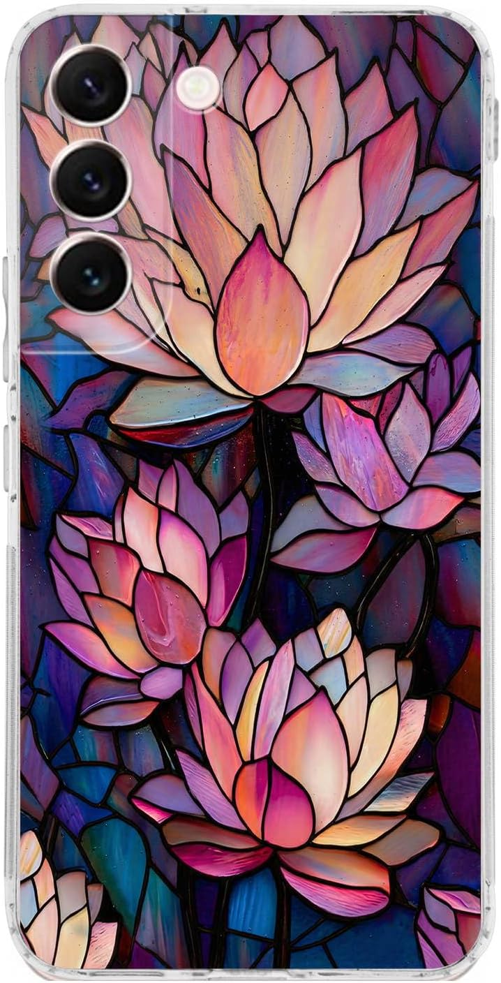 PrintiFy Samsung Galaxy S22 ile Uyumlu Vitray Sessiz Lotus Tasarımlı Şeffaf Silikon Kılıf