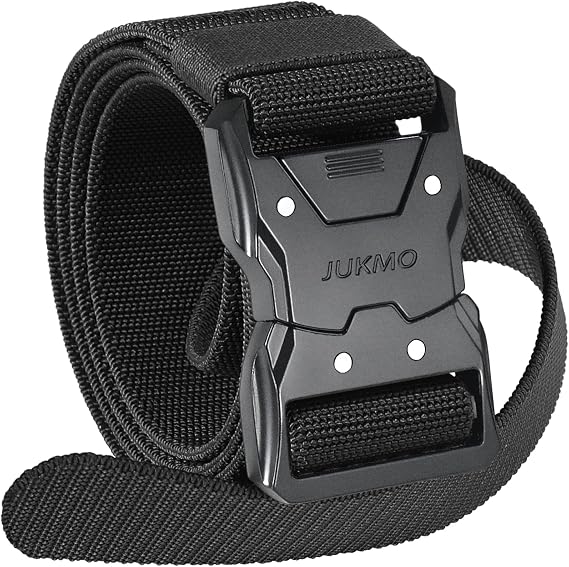 JUKMO Quick Release Tactical Belt, Military Work 1.5" Nylon Web Hiking Belt | Heavy Duty Seatbelt Zinc Alloy Buckle & Stretch Belt Strap