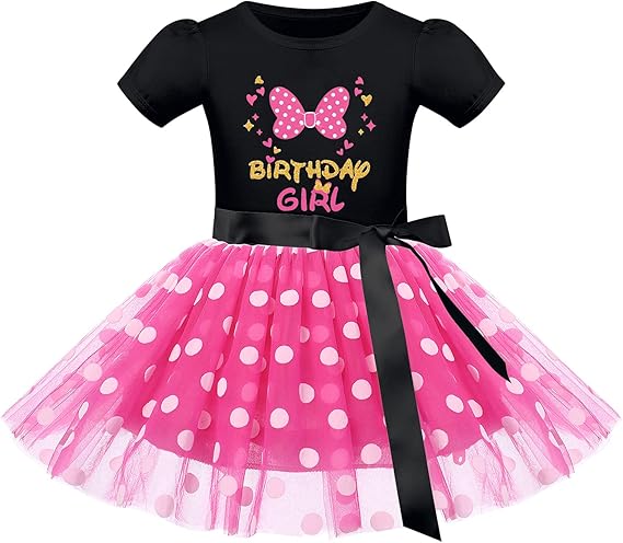 IMEKIS Kids Baby Girls Birthday Outfit Polka Dots Dress Headband Cake Smash Halloween Cosplay Costume Photo Shoot 1-6T