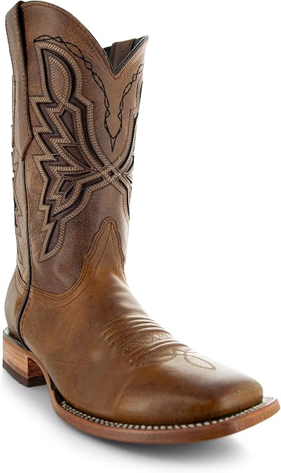 Soto Boots Men's Broad Square Toe Cowboy Boots, Genuine Leather Men's Cowboy Boots, Western Boots For Men H50028