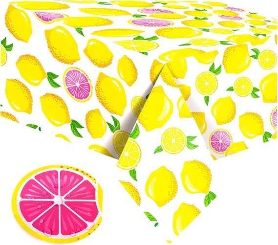 Lemon Tablecloth 108"x54" Lemon Party Decoration Disposable Summer lemonade tablecloth lemonade stand Table Cover for Summer Lemon Party Supplies Beach Picnic Kids Birthday Party Decorations(1Pcs)