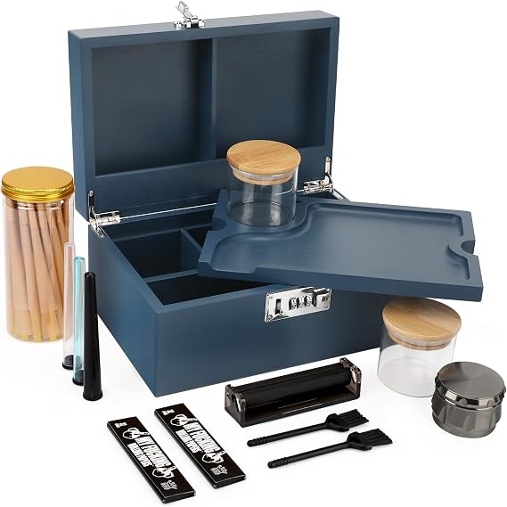 Large Bamboo Storage Box with Removable Tray Kit - Decorative Box Set, Glass Jars, and Accessories Wooden Storage Kit and Accessories Tool.Birthday Gifts