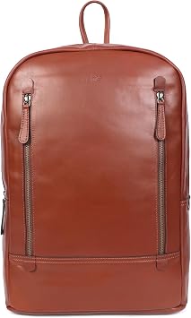 Celtic Full-Grain Leather Laptop Backpack with Dual Front Zippers & Padded Interior Tan Brown