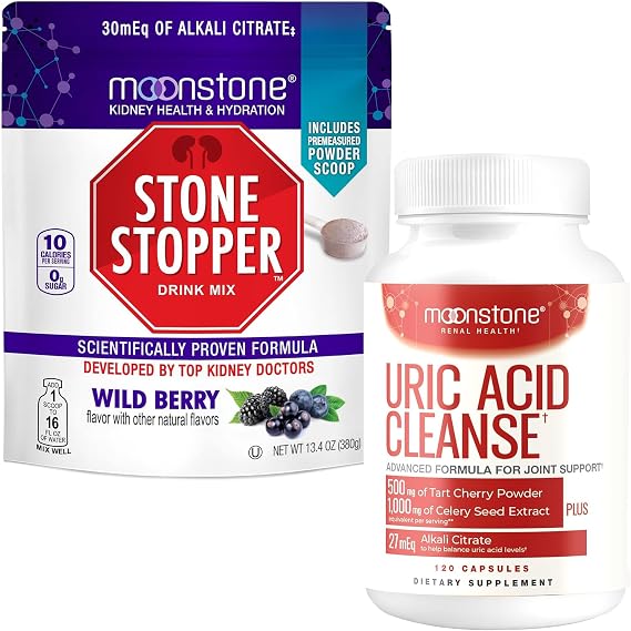 Moonstone Stone Stopper Drink Mix, 30-Day Supply Wild Berry + Uric Acid Bundle
