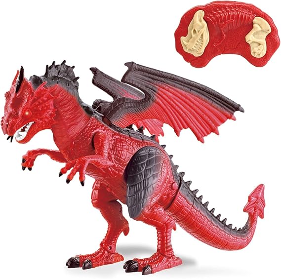Large Red Radio Remote Control Dinosaur Infrared RC T-Rex Dragon Walking Fire Breathing Effect Toy Childrens Kids Xmas Gift
