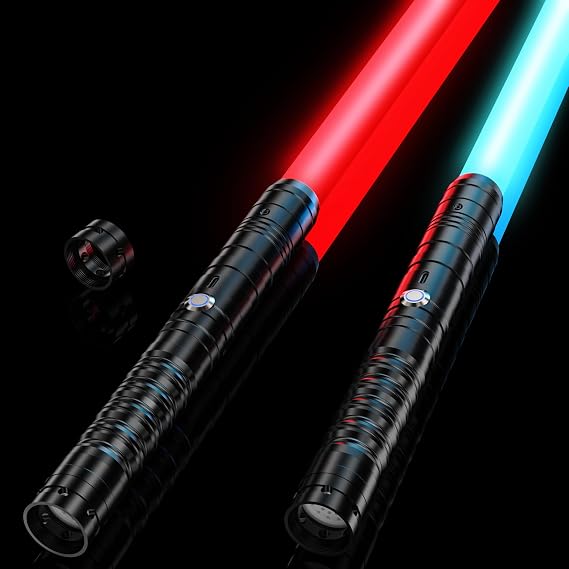 Lightsaber for Kids & Adults, USB-C Charging, 15 RGB Colors, 2-in-1 Dueling Lightsaber with 4 Modes, Metal Handle & Durable Sword, Laser Sword Set(2 Black)