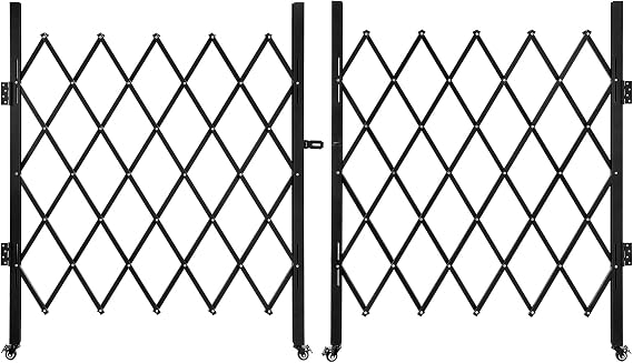 Folding Security Gate 59.06''H X 118.11''W Steel Scissor Door Gate Barricade Gate Expandable Security Gate Flexible Accordion Security Gate with 360 Wheels&Padlock
