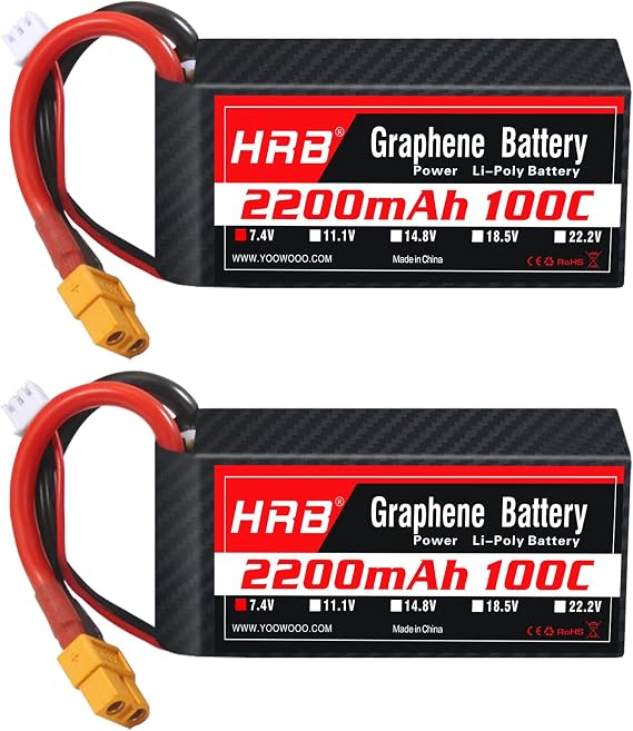 HRB 2PCS 2S 2200mAh Lipo Battery 100C 7.4V XT60 Compatible with RC Plane