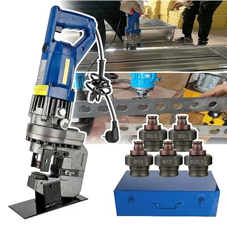 Electric Hydraulic Hole Puncher, MHP-20 Hydraulic Punching Machine with 5 Dies(φ6.5-20.5mm), Punching Speed:2-3 Seconds, Precise Position, for Steel, Iron, Aluminum